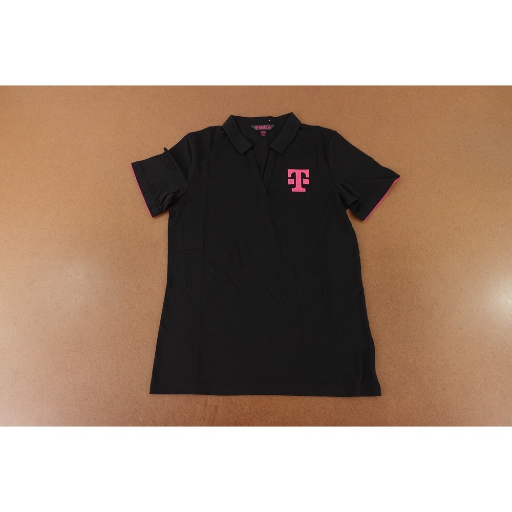 T Mobile Women's Size Medium Black Pink Logo Short Sleeve Polo Work Shirt New